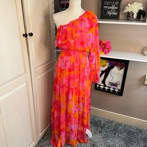 Hailey &Company Pink/Orange Floral One Shoulder Dress